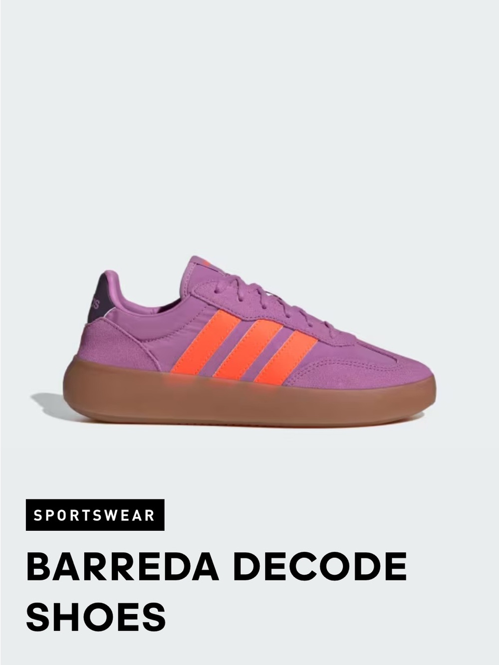 adidas Barreda Decode Sneakers in Purple with Orange Stripes